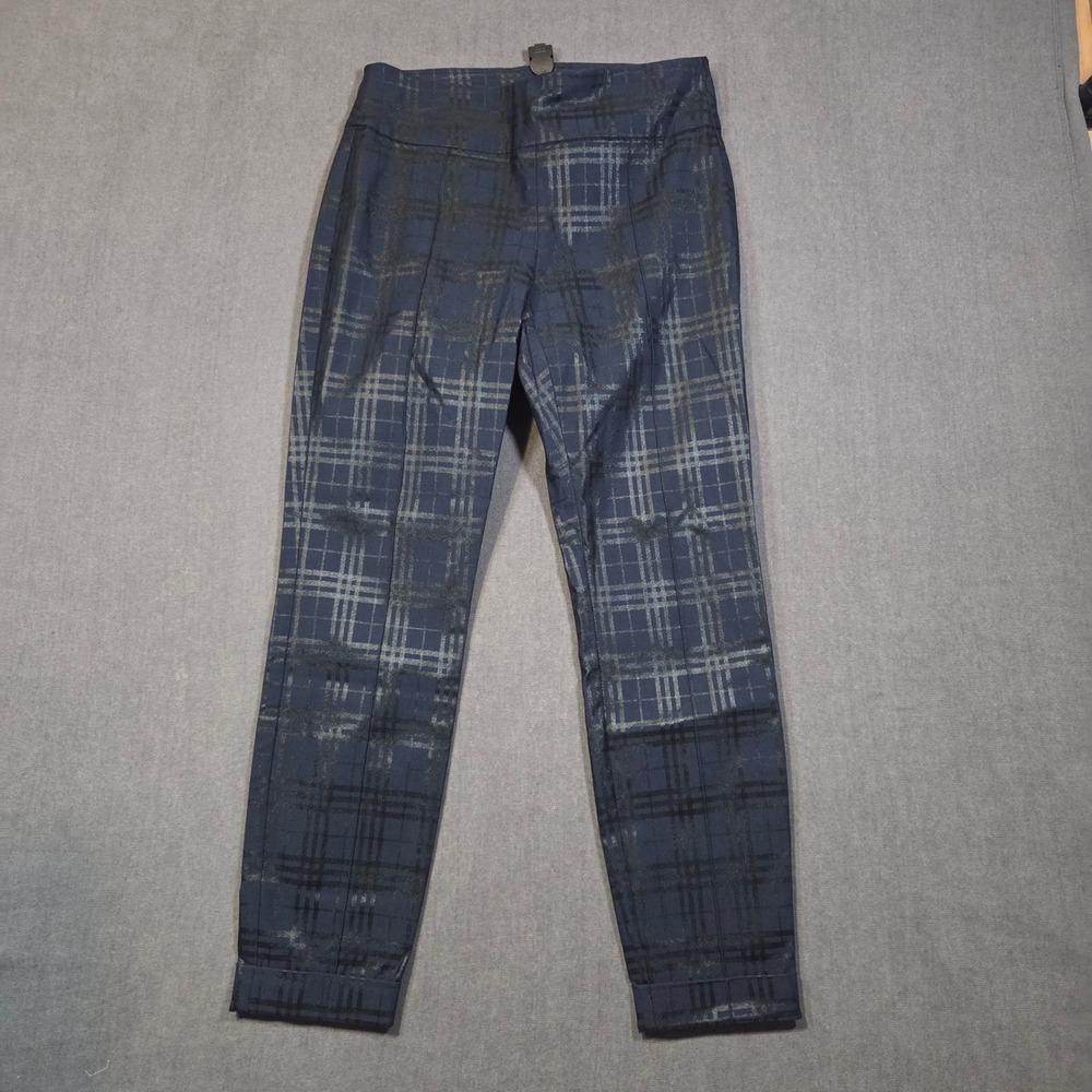 Lord & Taylor Kelly Pull On Pants Womens 6P Blue Metallic Plaid Petite Trousers
